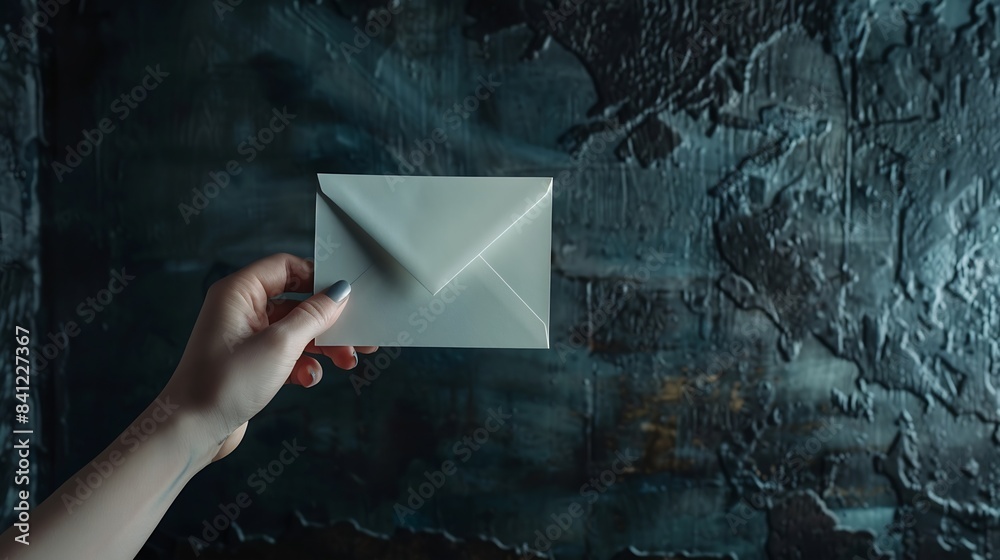 Poster A hand holds a closed envelope with an unread message Letter in hand in a modern collage style : Generative AI