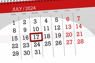 Calendar 2024, deadline, day, month, page, organizer, date, July, wednesday, number 17