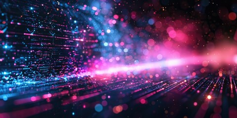 Obraz premium Vibrant abstract with neon lights in blue and pink hues creating a dynamic and futuristic atmosphere.