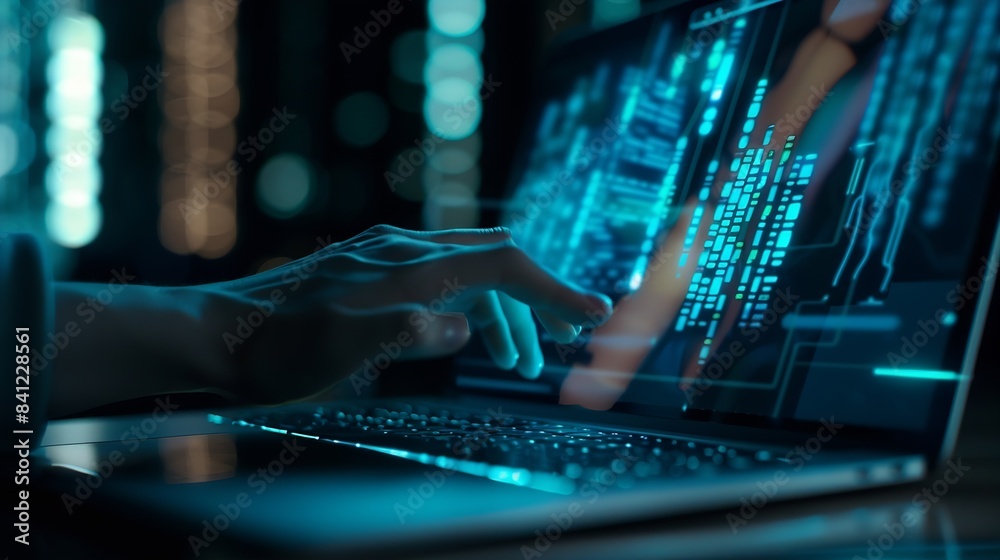 Aufkleber Cyber crime security concept Hand using laptop show malware screen attach from email Hack steal password or personal data Hacker Virus Worm Trojan Adware Spyware and Ransomware awarene : Generative AI
