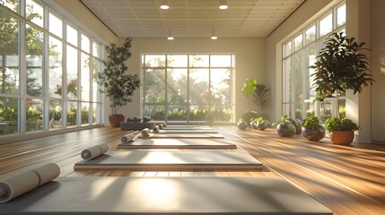 Fototapeta premium Bright and Airy Modern Pilates Fitness Studio for Wellness and Relaxation