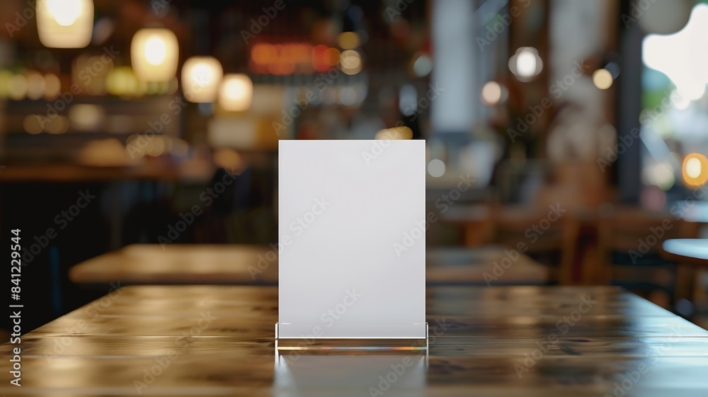 Aufkleber white label on the table stand for acrylic tent card used for menu bar and restaurant or put everyth
