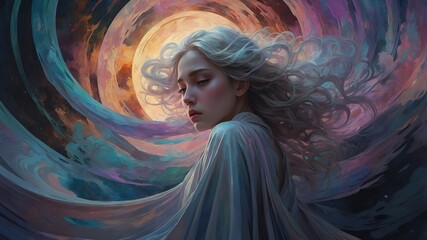In a swirl of iridescent hues, a digital anime captures the essence of a transient emotion known as Celestial Melancholy
