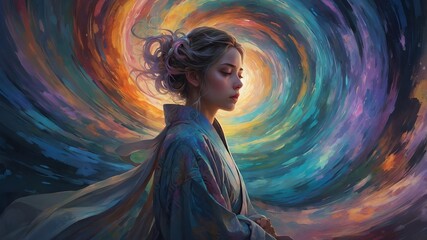 In a swirl of iridescent hues, a digital anime captures the essence of a transient emotion known as Celestial Melancholy