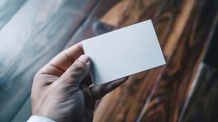 Hand hold blank plain white business card design mockup Clear calling cards mock up template holding arm Visit pasteboard paper surface display front Check small offset print Business  : Generative AI