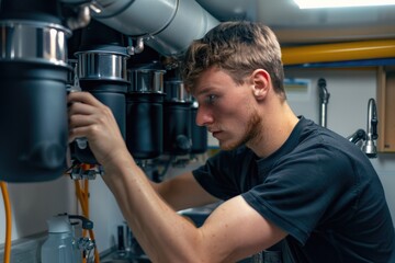 A person using equipment in a domestic setting