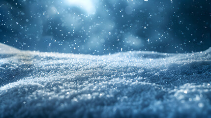 Winter background - sparkling falling snow against a dark blue sky and white snowdrifts