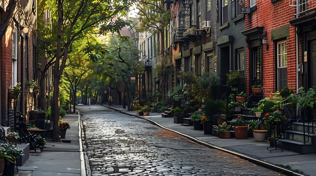 Famous Perry street in the West Village in the New York City : Generative AI