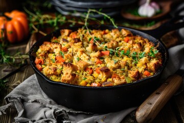 A casserole dish filled with food in a pan on a table
