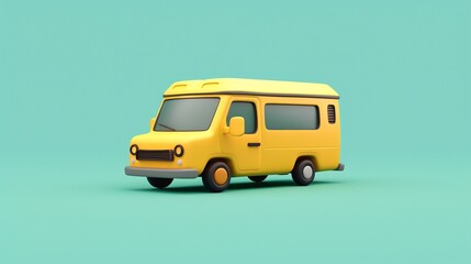 3D render of a yellow van on a teal background, featuring a stylish, modern design. Perfect for transport and travel themes. 3D Illustration.