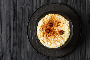 rizogalo, creamy greek rice pudding in a bowl