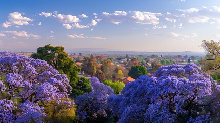 Fototapeta premium Panoramic View of Jacaranda Trees in Pretoria South Africa : Generative AI