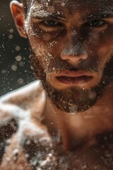Close-up shot of a person's face covered in snow, great for winter or cold-weather themed projects
