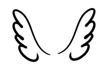 Wings birds and angel. Cartoon doodle bird tattoo wing icon. Feather sketch handdrawn collection