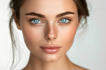 Fototapeta premium a woman with blue eyes and a ponytail