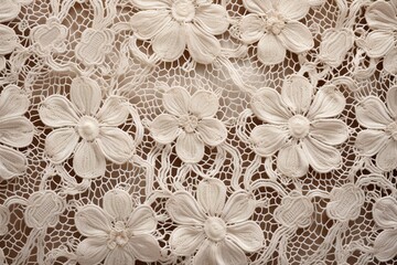 beige textured abstract background elegance lace flowers fabric top view
