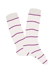 Cotton and woolen socks. Stylish clothing items. Vector knitwear trendy sock collection