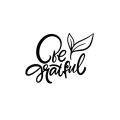 Obraz premium Grateful Handwritten Typography with Leaf Design, a motivational message of gratitude