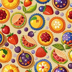 Seamless pattern of fruit tarts, fruit pies, and fruit pastries, showcasing the beauty of fresh produce in dessert form, Generative AI