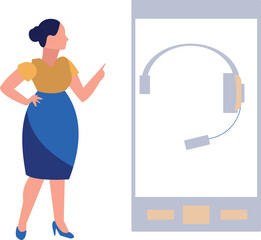 Girl looking at headphones.