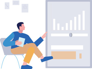 The boy is looking at the graph.