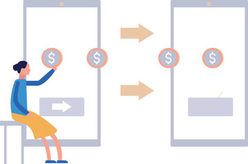 The girl is looking at the money transfer.