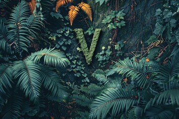 Fototapeta premium A letter V surrounded by lush greenery