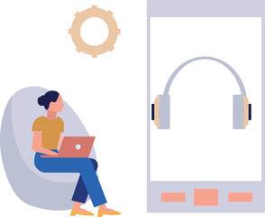 Woman looking at headphones in mobile.