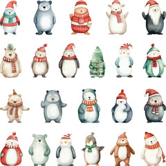 Cute Watercolor Animal Characters Illustration