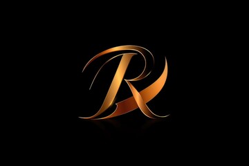 Obraz premium A close-up of a golden letter 'R' on a dark, matte black background
