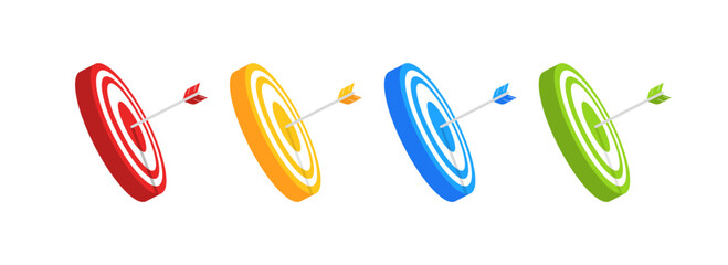 Target Set Icons. Arrow Hit Icon. Flat style. Vector icons.