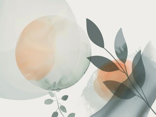 Abstract Botanical Art with Soft Pastel Colors and Organic Shapes, Modern Minimalist Design, Nature-Inspired Illustration, Perfect for Home Decor, Wall Art, and Contemporary Interior Design