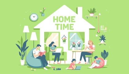 Fototapeta premium The concept of the image of enjoying home time. Vector illustration.