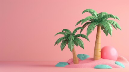 Fototapeta premium 3D style palms isolated on pink background, studio set.