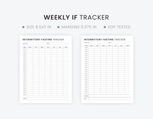 Weekly Intermittent Fasting Tracker Printable, IF Diet Planner, Health and Weight Loss Tracker Template 