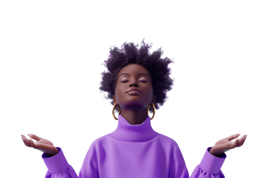 black woman with hands out, transparent background