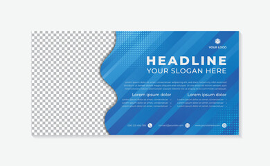 Simple banner template cut line shapes blue background