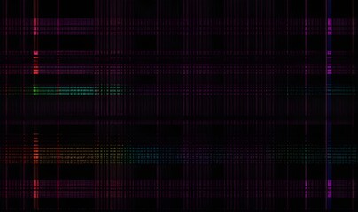 Digital texture with glitch effect and error data RGB signal, bending distortion on dark background.
