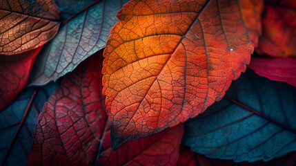 Macro background of colorful autumn leaf 