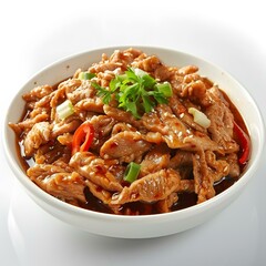 Spicy Shredded Pork in a White Bowl