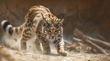 Obraz premium The feline is poised and on the prowl for its prey