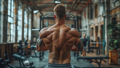 Muscular man posing in a gym setting