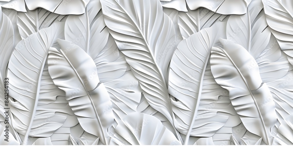 Sticker White Banana Leaf Relief Pattern Seamless Texture