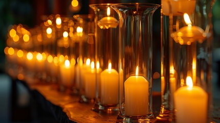 candles in tall glass flasks 