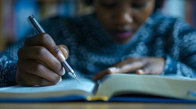 A person deeply engaged in a non fiction book taking notes and highlighting passages