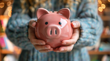 Obraz premium Person holding a piggy bank with a retirement savings label. 