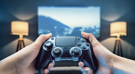 Handheld playing with a home video game controller.