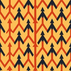 Seamless pattern of minimalist arrows or chevrons, each arrow or chevron pointing in alternating directions to create a sense of movement and balance in the design, Generative AI