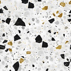 White Terrazzo Seamless Texture With Grey, Black, And Gold Chips