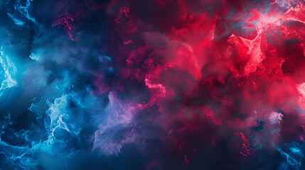 Fototapeta premium Eye-catching abstract background showcasing vibrant acid red and blue colors intertwined with whimsical smoky clouds.